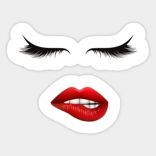 Eyelashes and red lips Sticker